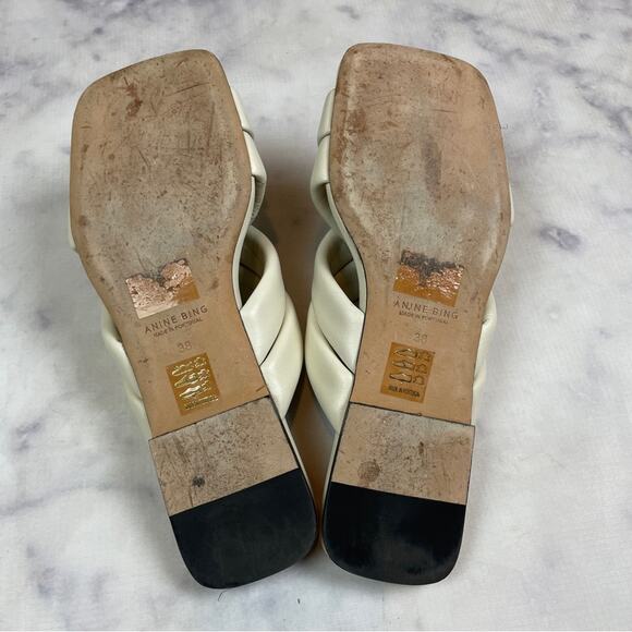 Anine Bing Eve Padded Cross Strap Ivory Leather Slide Sandals - Picture 8 of 10